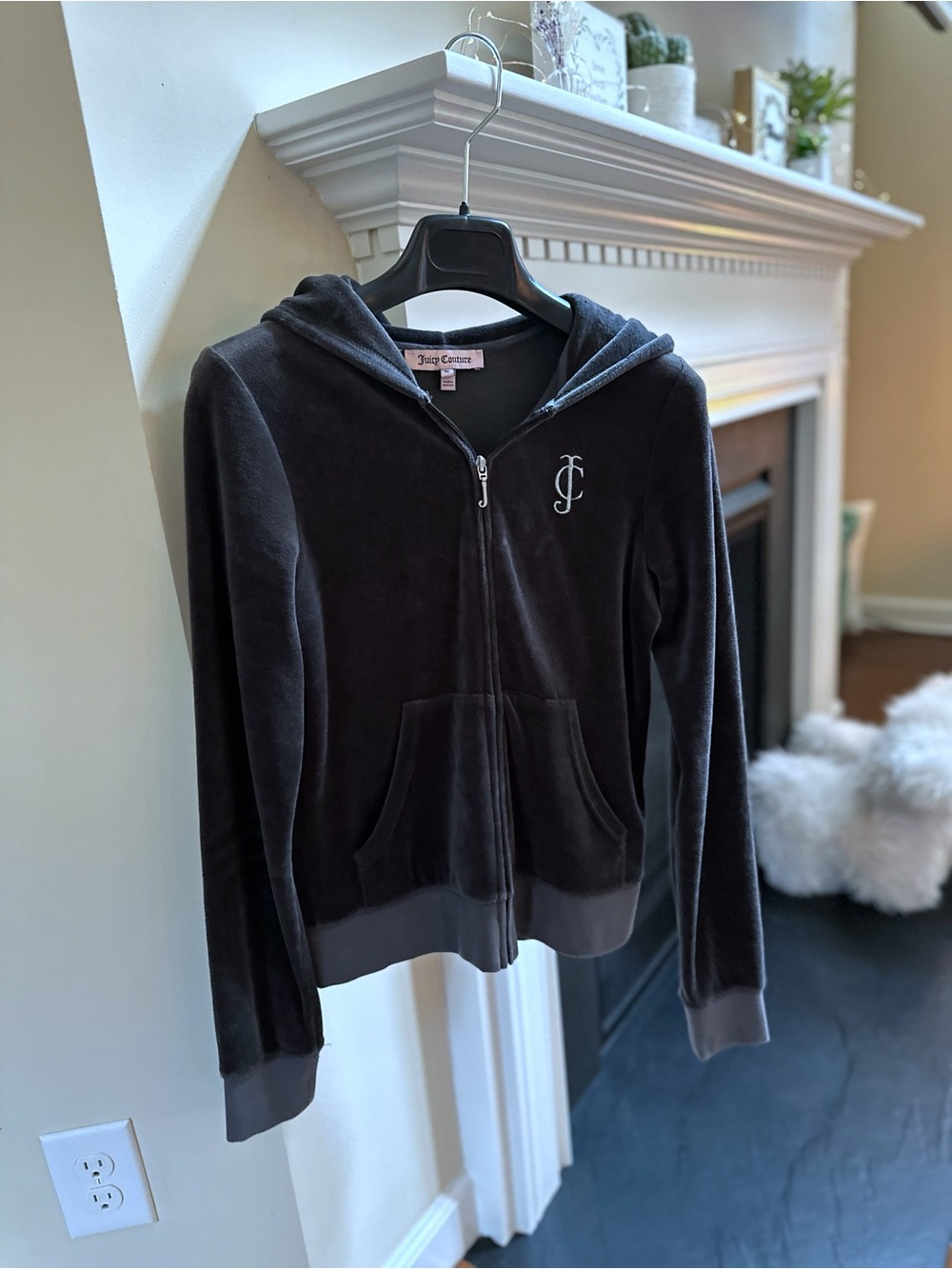 Juicy Couture Black Velour Zip Hoodie with JC Logou Brand New Size M